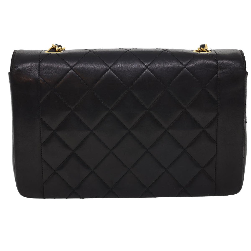 CHANEL Chain Turn Lock Diana Matelasse Shoulder Bag Lamb Skin Black  rz036A