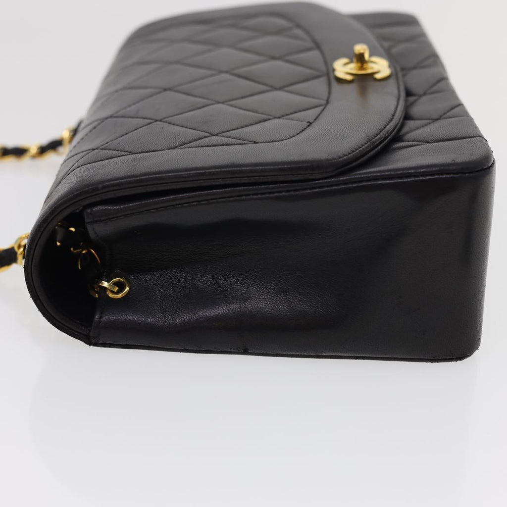 CHANEL Chain Turn Lock Diana Matelasse Shoulder Bag Lamb Skin Black  rz036A