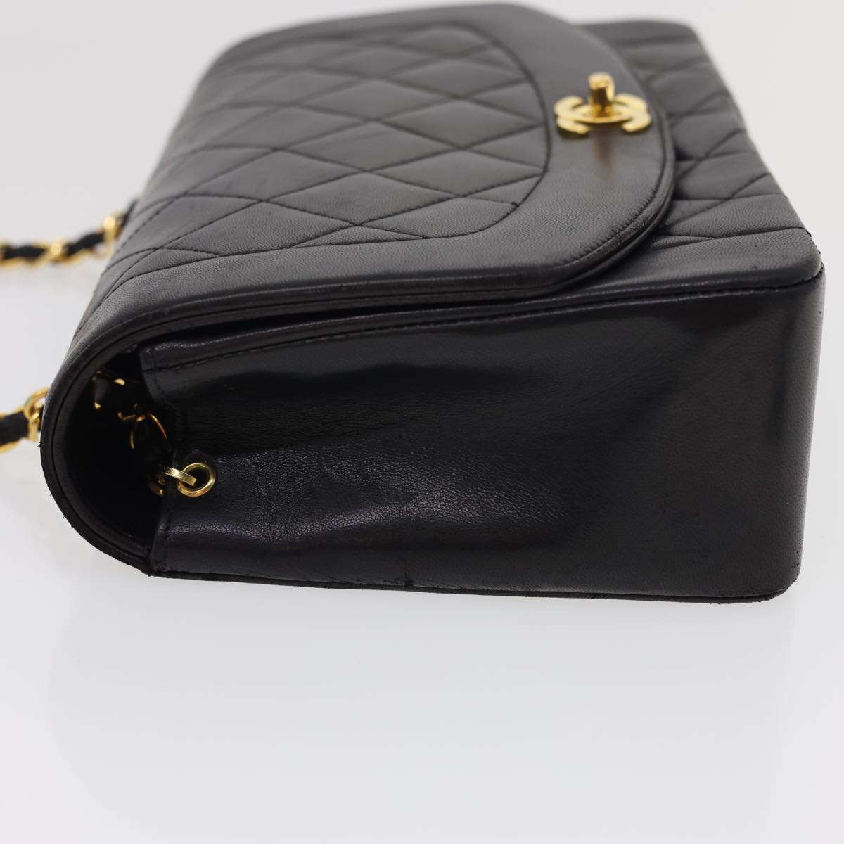 CHANEL Chain Turn Lock Diana Matelasse Shoulder Bag Lamb Skin Black  rz036A