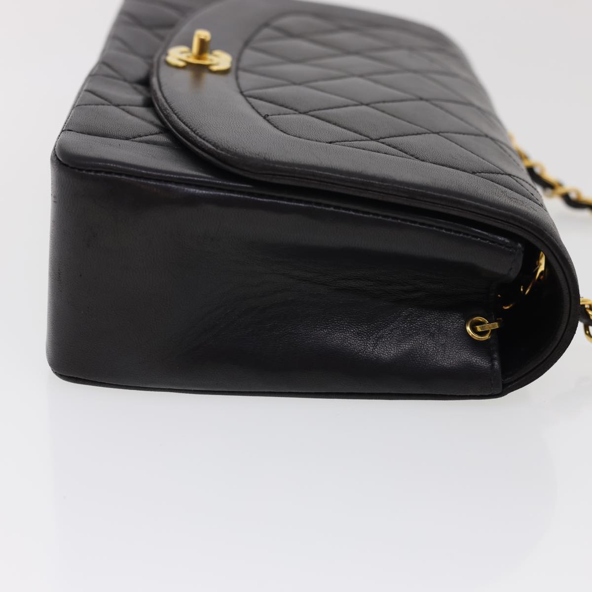 CHANEL Chain Turn Lock Diana Matelasse Shoulder Bag Lamb Skin Black  rz036A