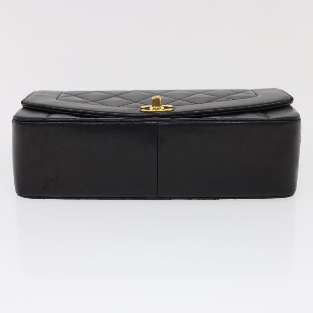 CHANEL Chain Turn Lock Diana Matelasse Shoulder Bag Lamb Skin Black  rz036A