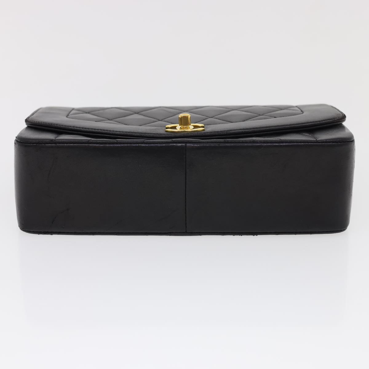 CHANEL Chain Turn Lock Diana Matelasse Shoulder Bag Lamb Skin Black  rz036A