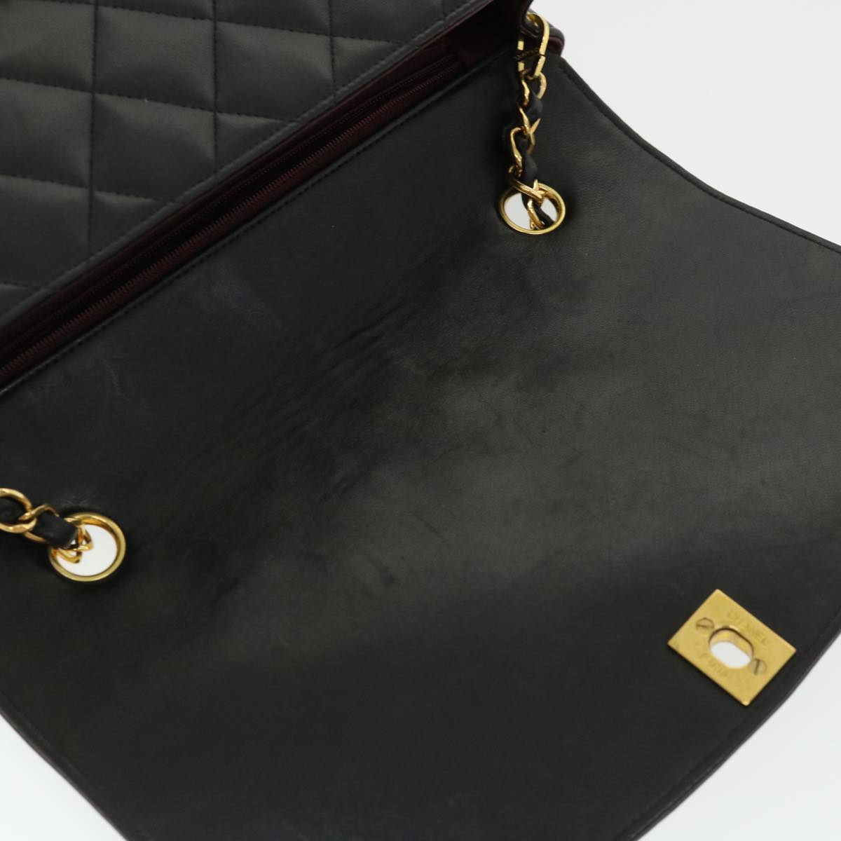 CHANEL Chain Turn Lock Diana Matelasse Shoulder Bag Lamb Skin Black  rz036A