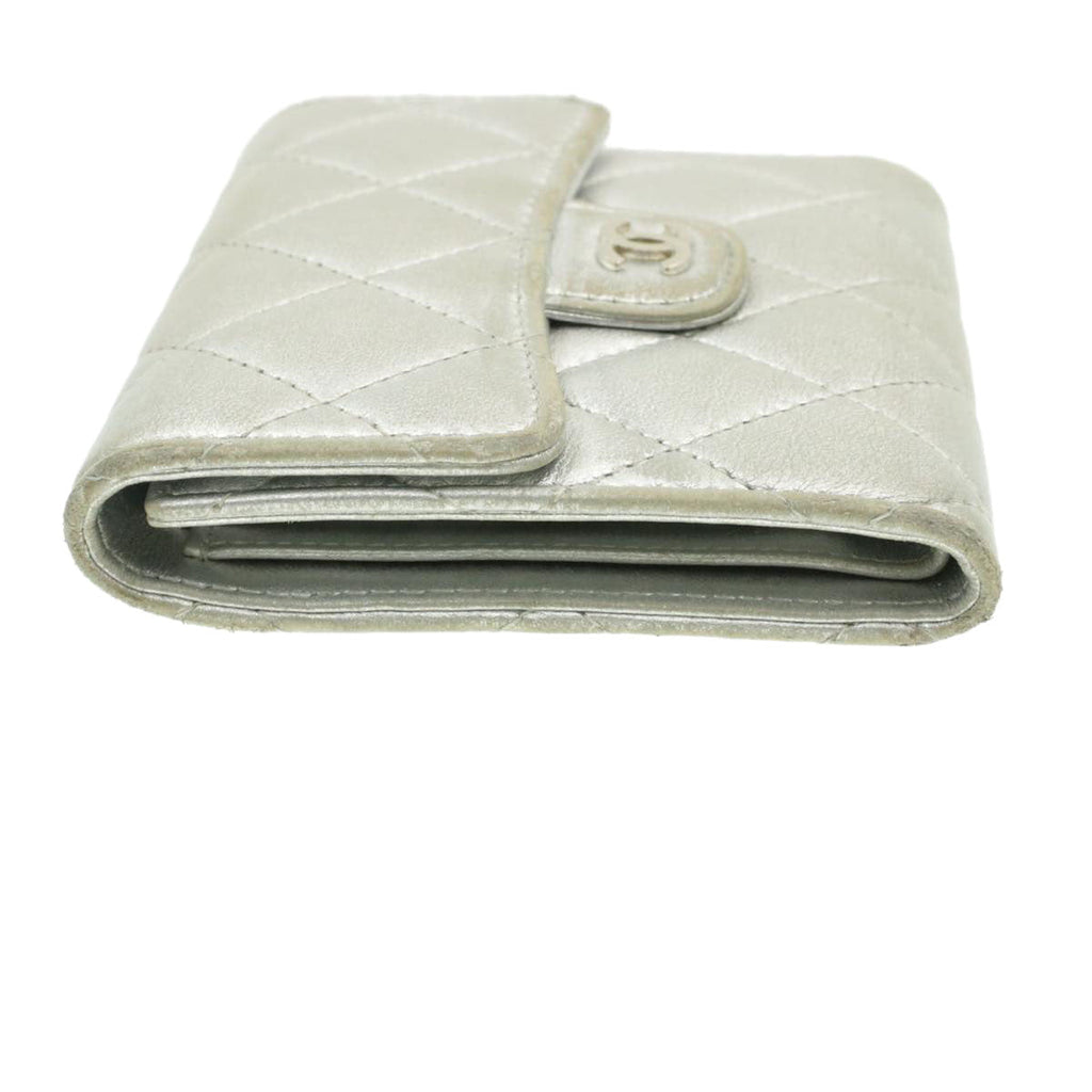 CHANEL Matelasse Bifold Wallet Silver CC  cr620