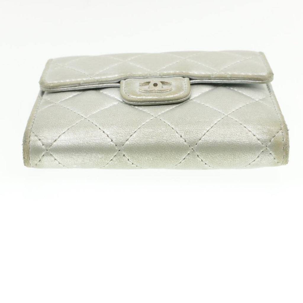 CHANEL Matelasse Bifold Wallet Silver CC  cr620