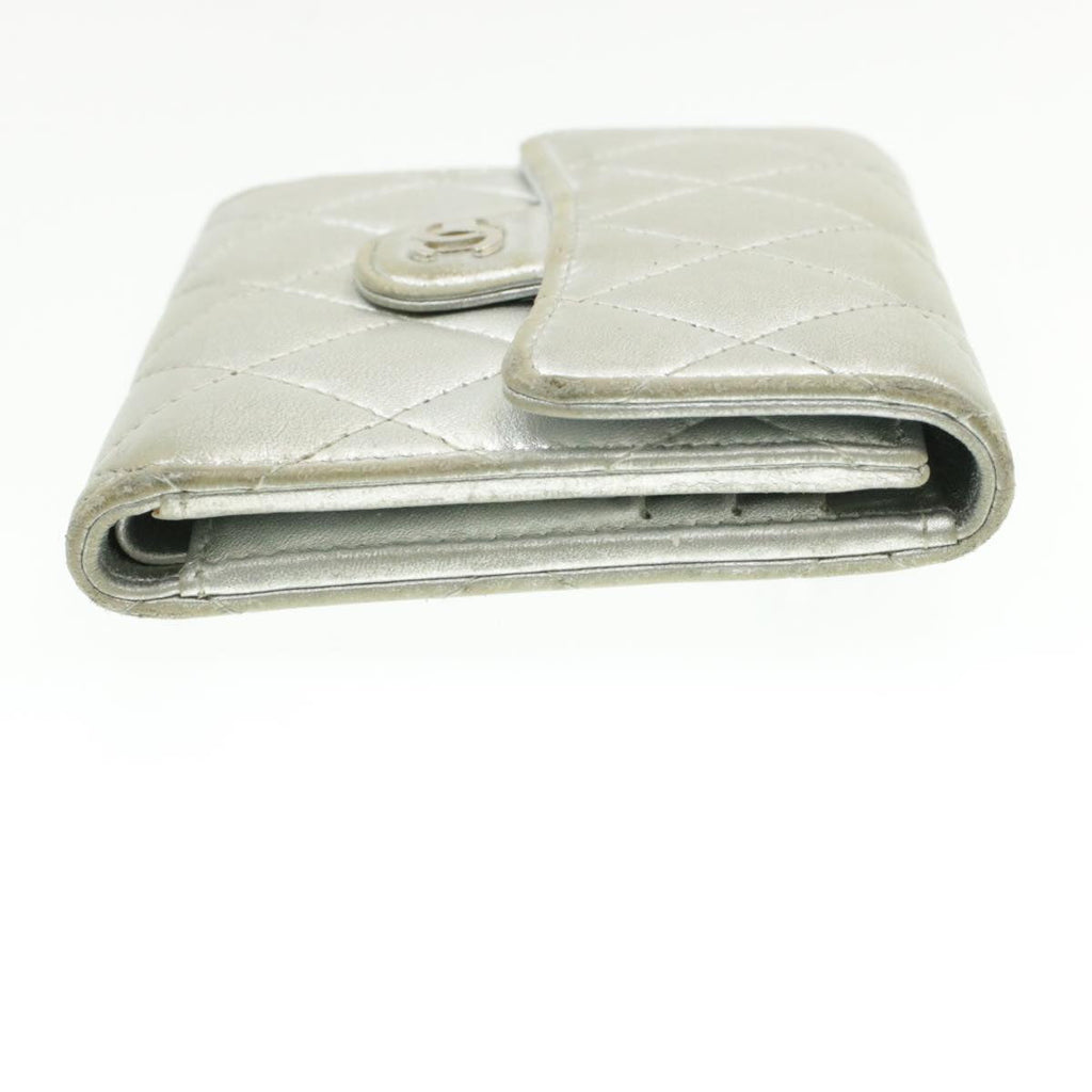 CHANEL Matelasse Bifold Wallet Silver CC  cr620