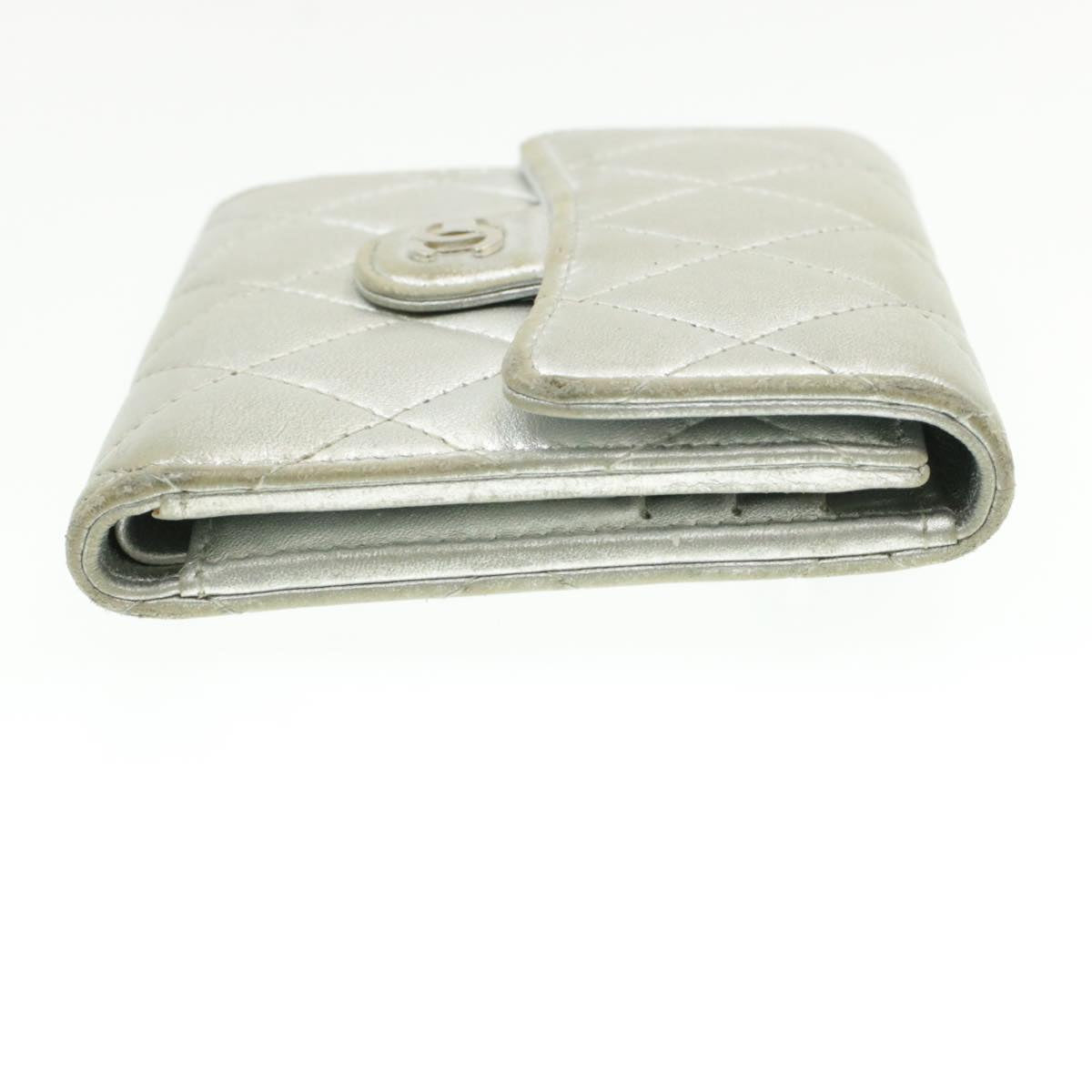 CHANEL Matelasse Bifold Wallet Silver CC  cr620