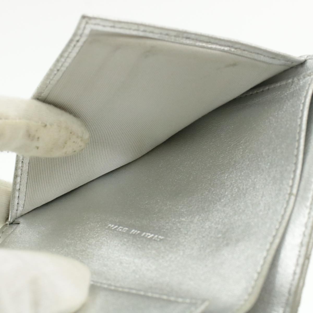 CHANEL Matelasse Bifold Wallet Silver CC  cr620