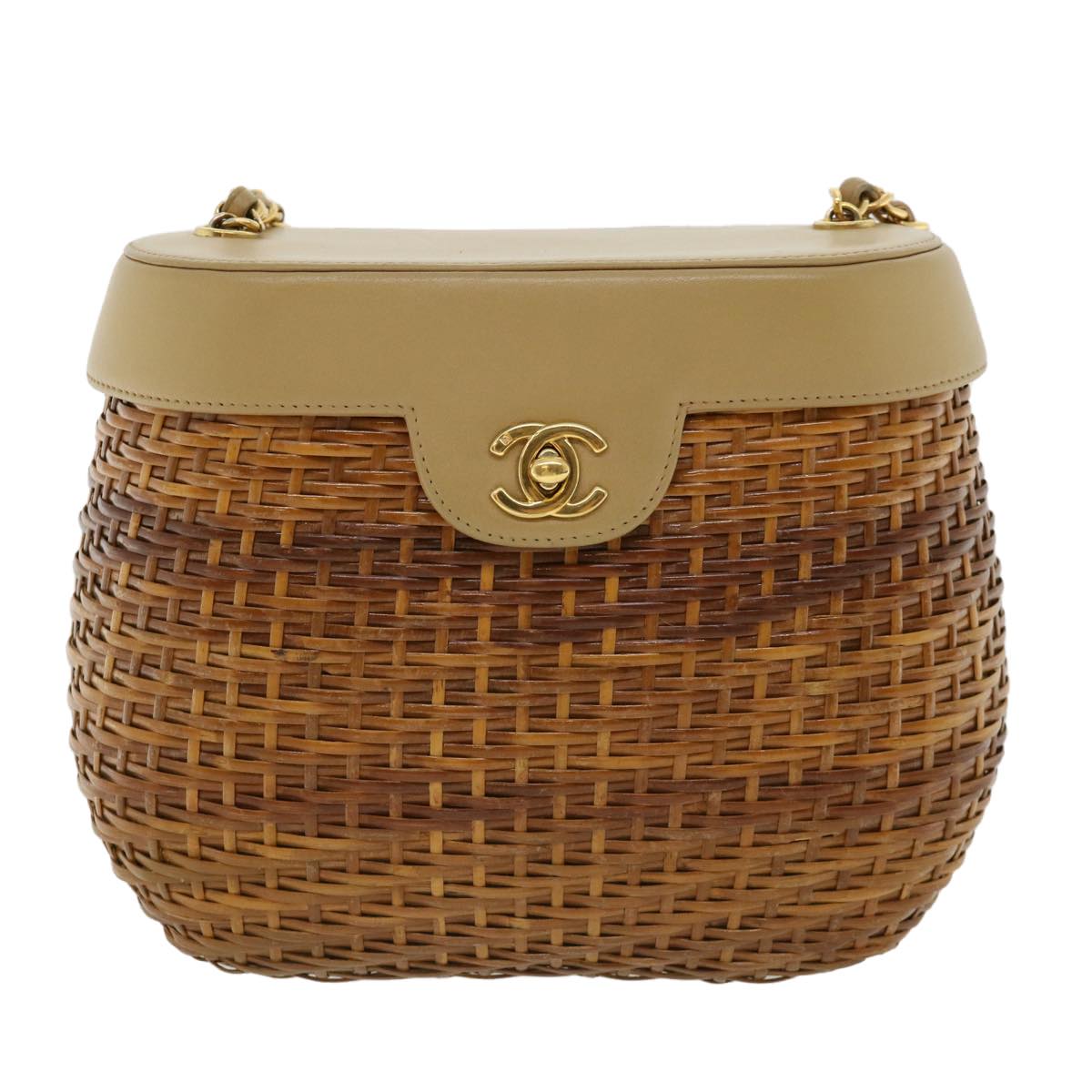 CHANEL Basket Chain Shoulder Bag Leather rattan Brown CC  31896A