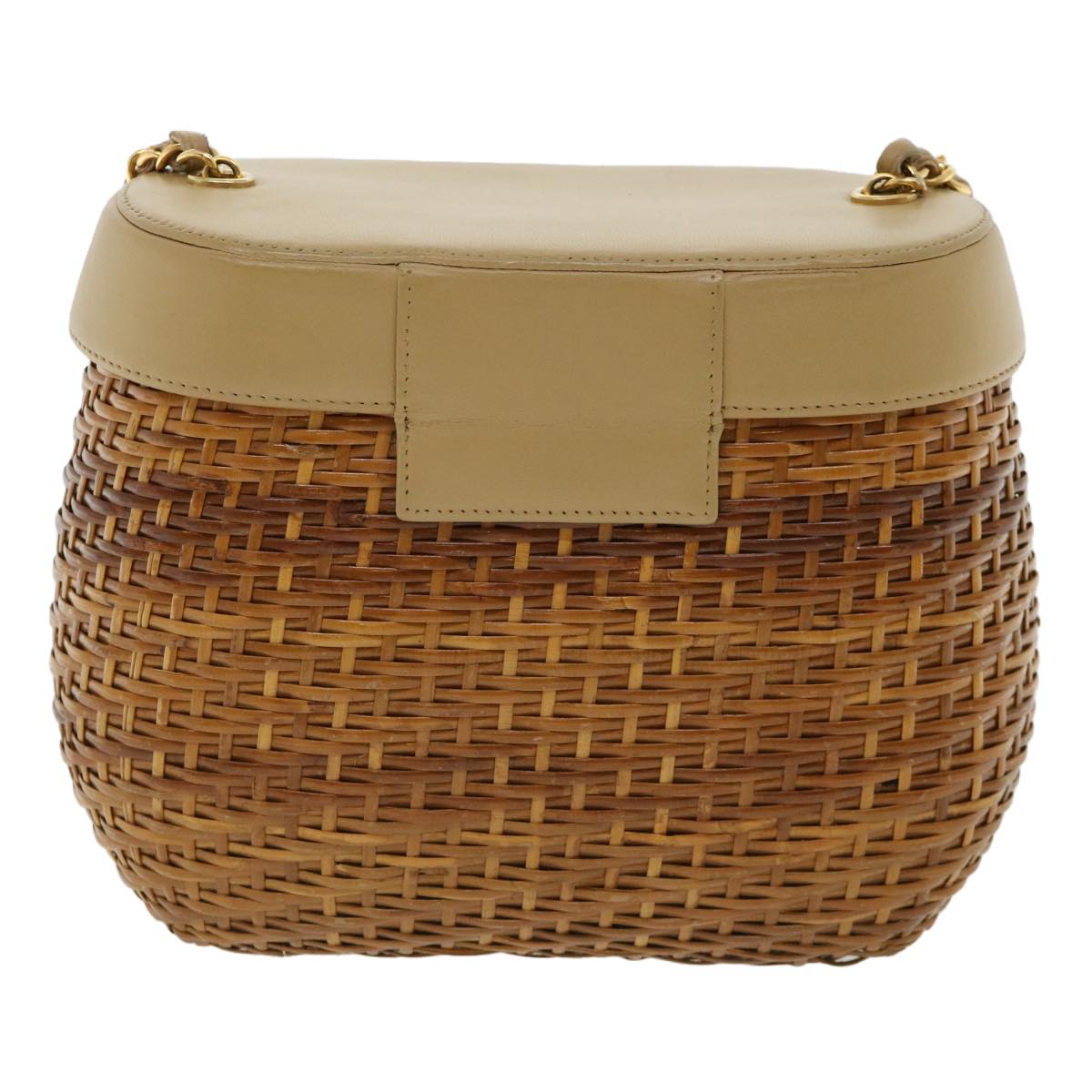 CHANEL Basket Chain Shoulder Bag Leather rattan Brown CC  31896A