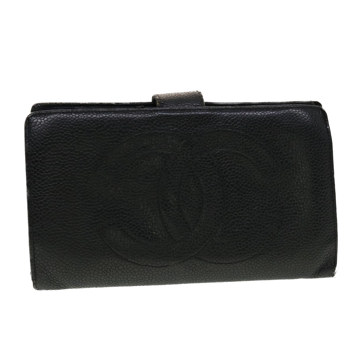 CHANEL Long Wallet Caviar Skin Black CC  ti1128