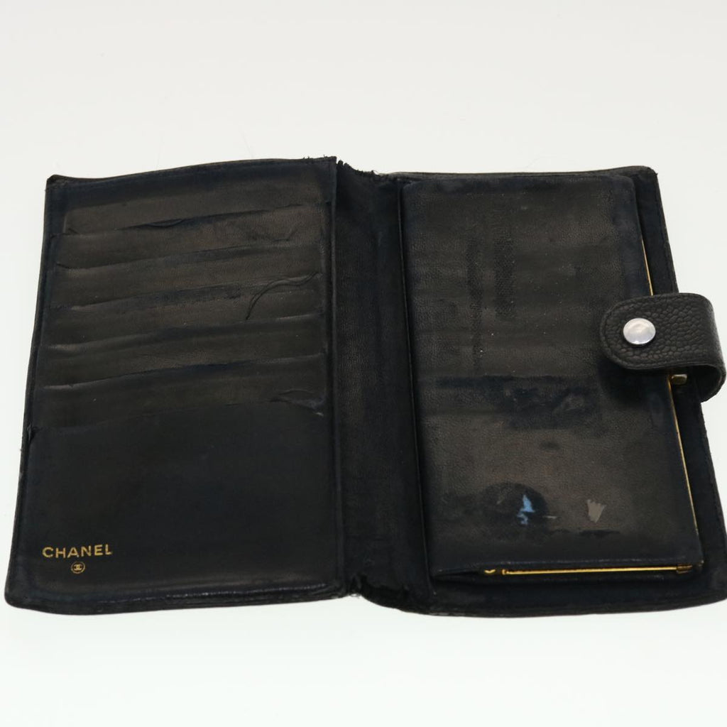 CHANEL Long Wallet Caviar Skin Black CC  ti1128