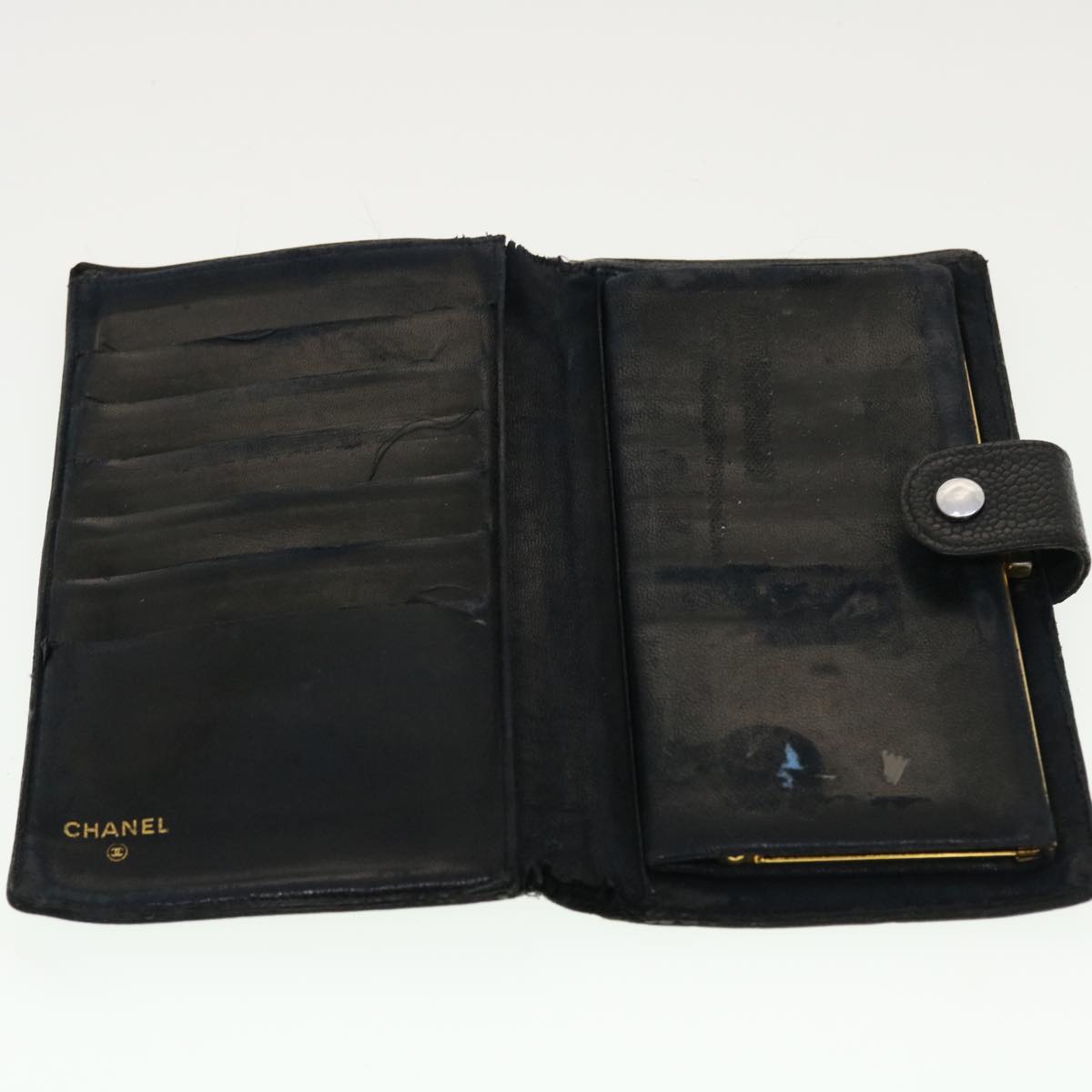CHANEL Long Wallet Caviar Skin Black CC  ti1128