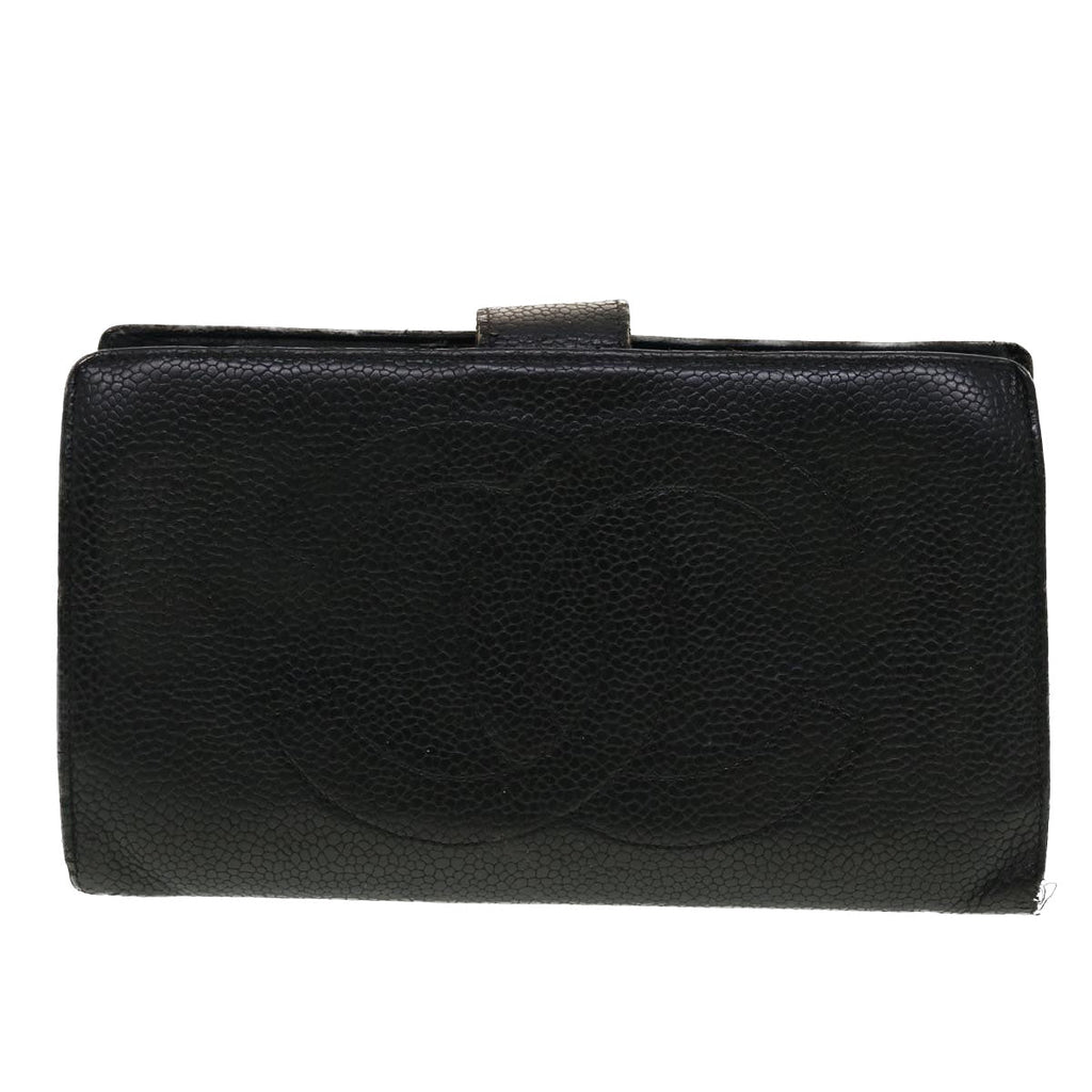 CHANEL Long Wallet Caviar Skin Black CC  ti1128