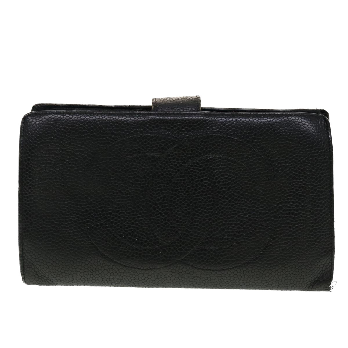 CHANEL Long Wallet Caviar Skin Black CC  ti1128