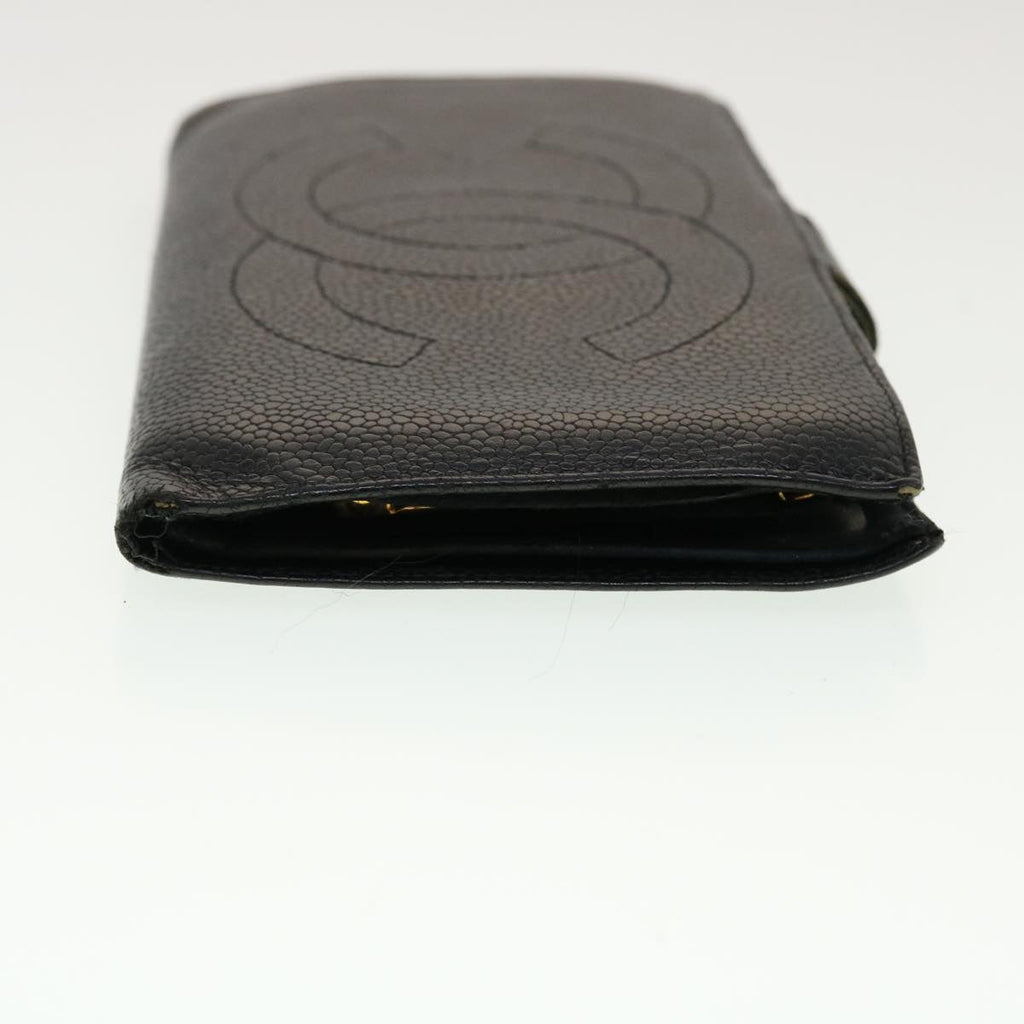 CHANEL Long Wallet Caviar Skin Black CC  ti1128