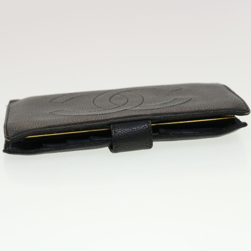 CHANEL Long Wallet Caviar Skin Black CC  ti1128
