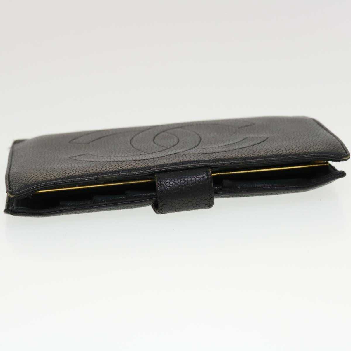 CHANEL Long Wallet Caviar Skin Black CC  ti1128