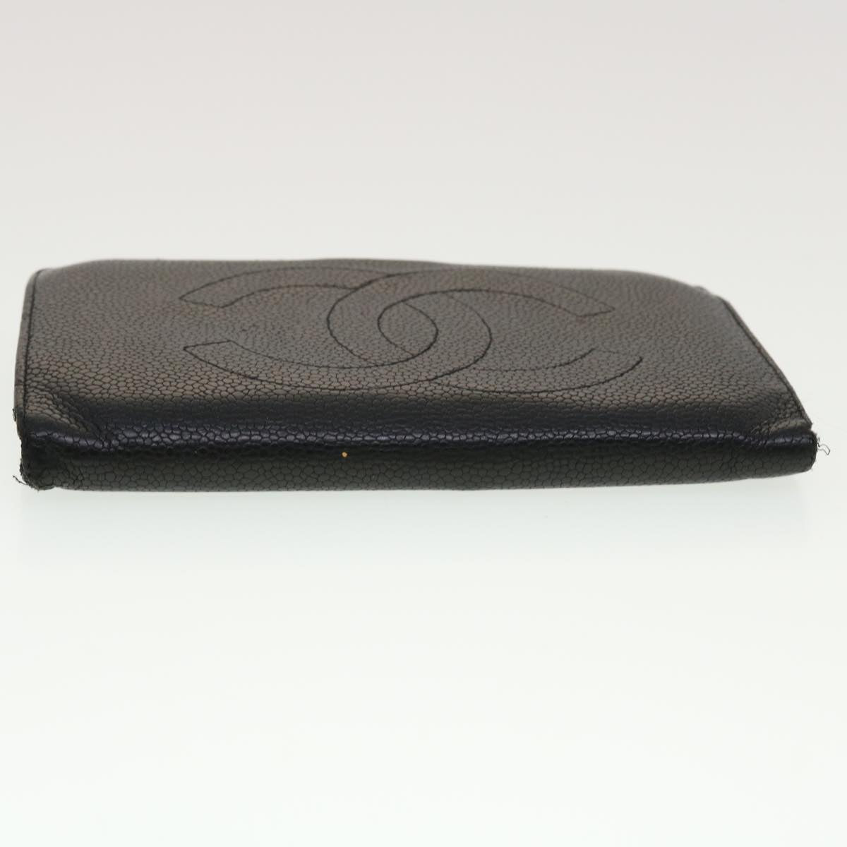 CHANEL Long Wallet Caviar Skin Black CC  ti1128