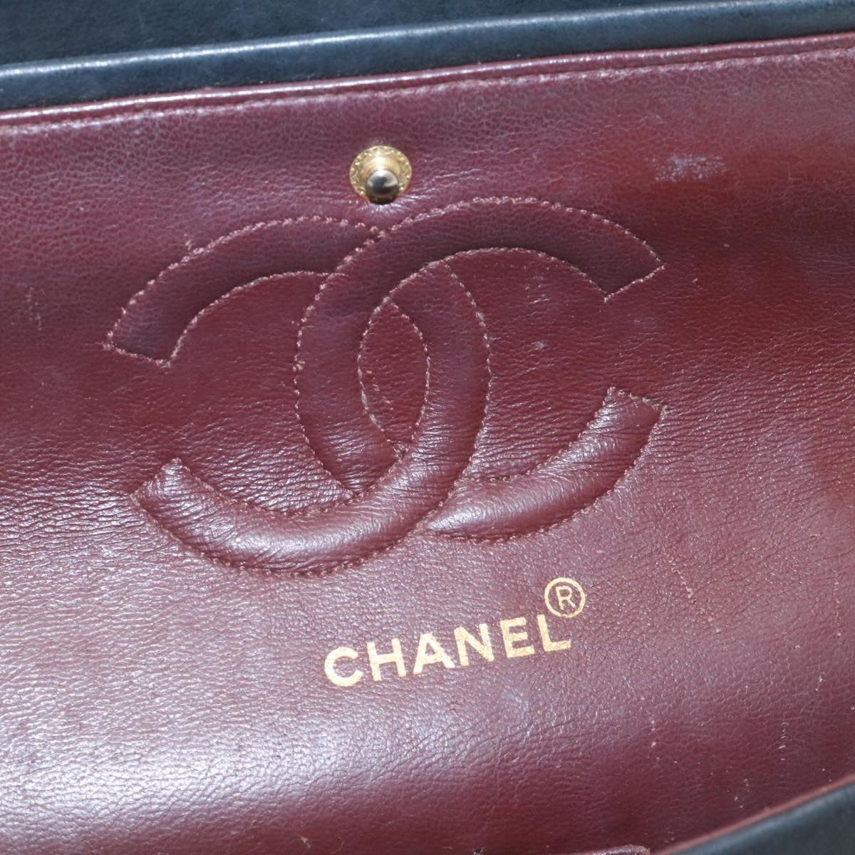 CHANEL Mademoiselle Turn Lock Flap Shoulder Bag Lamb Skin Black CC Auth tp204A