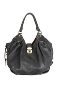 LOUIS VUITTON Black leather 'Mahina' slouchy shoulder bag with perforated monogram and silver-tone hardware