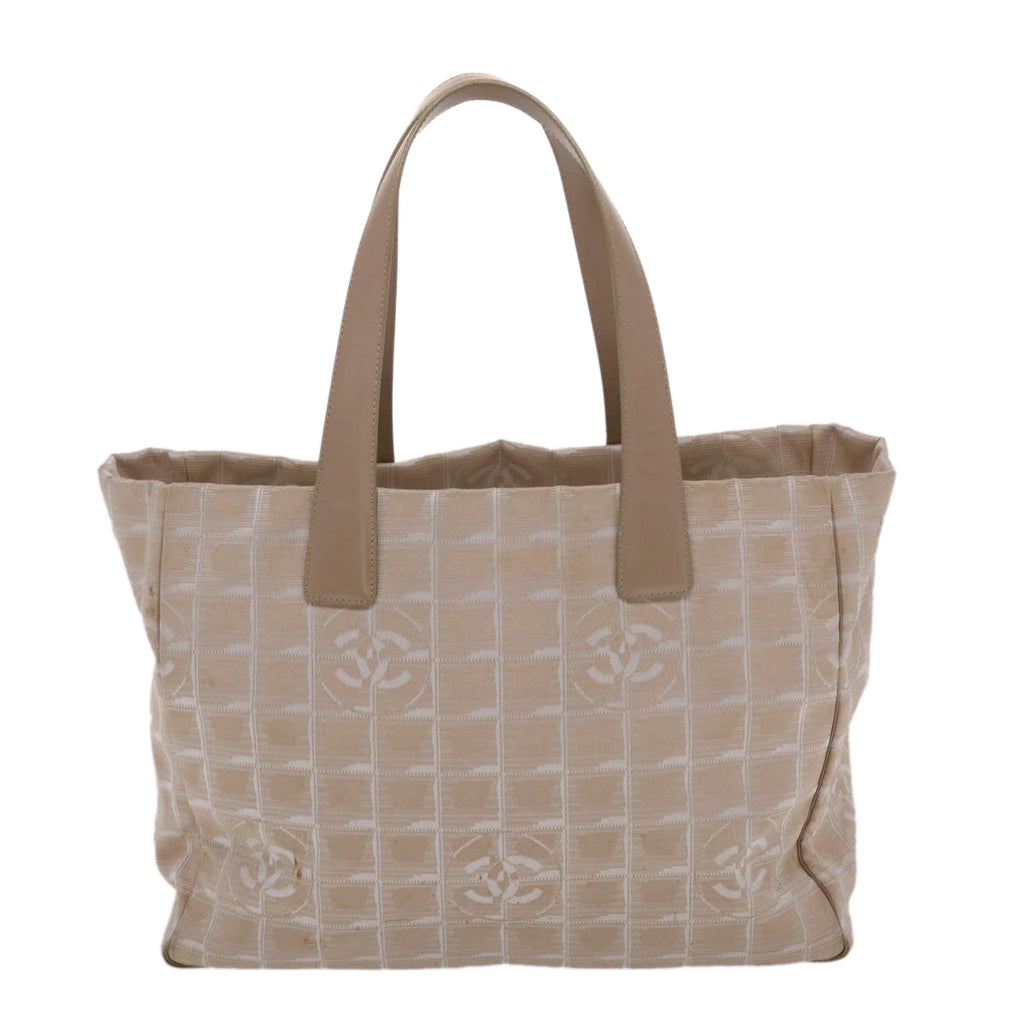 CHANEL New Travel Line Shoulder Bag Nylon Beige CC Auth yb272