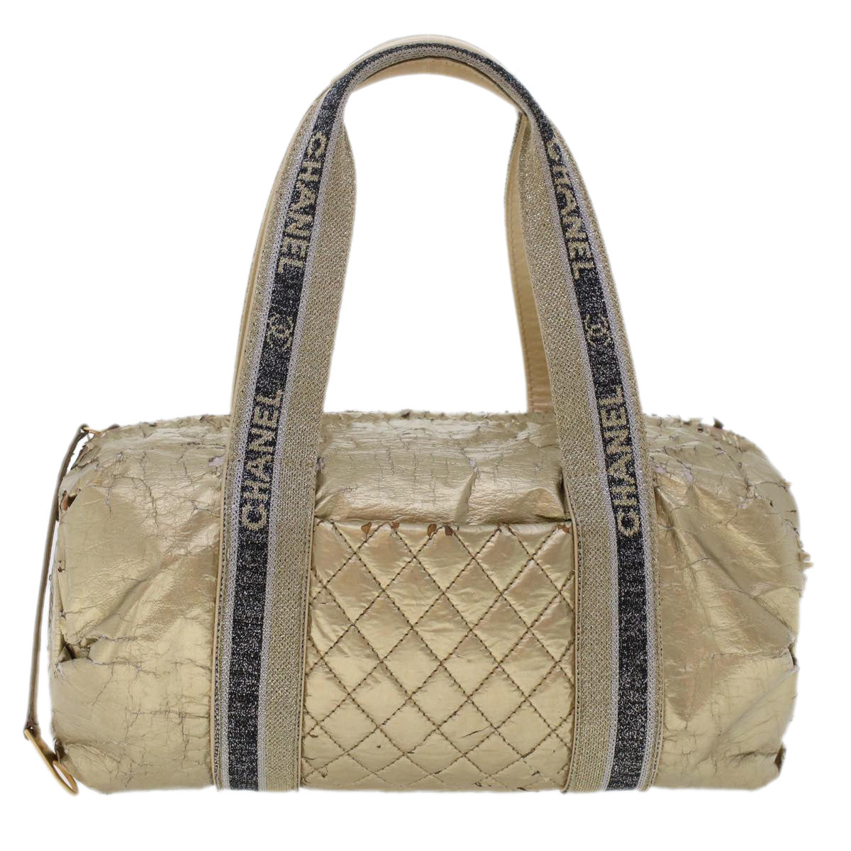 CHANEL Boston Bag Patent leather Gold Tone CC Auth yb278
