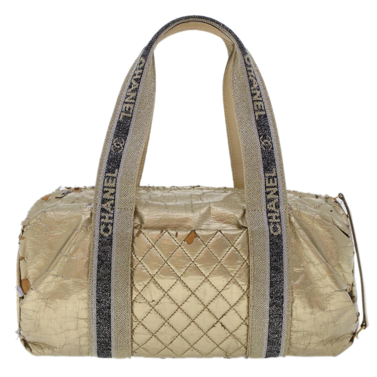 CHANEL Boston Bag Patent leather Gold Tone CC Auth yb278