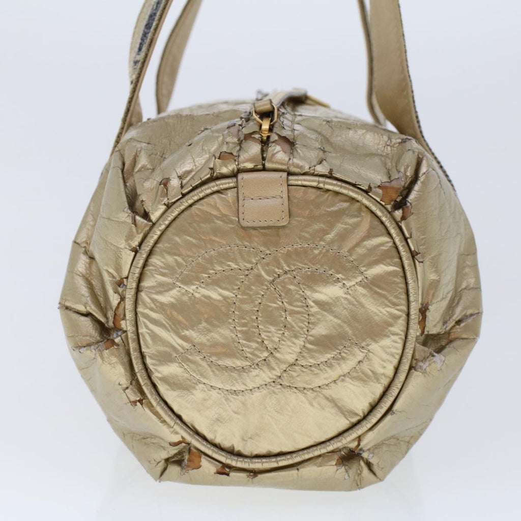 CHANEL Boston Bag Patent leather Gold Tone CC Auth yb278
