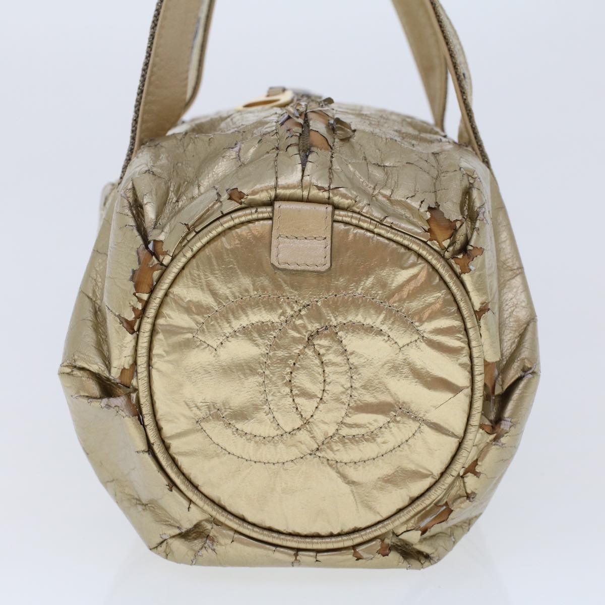 CHANEL Boston Bag Patent leather Gold Tone CC Auth yb278