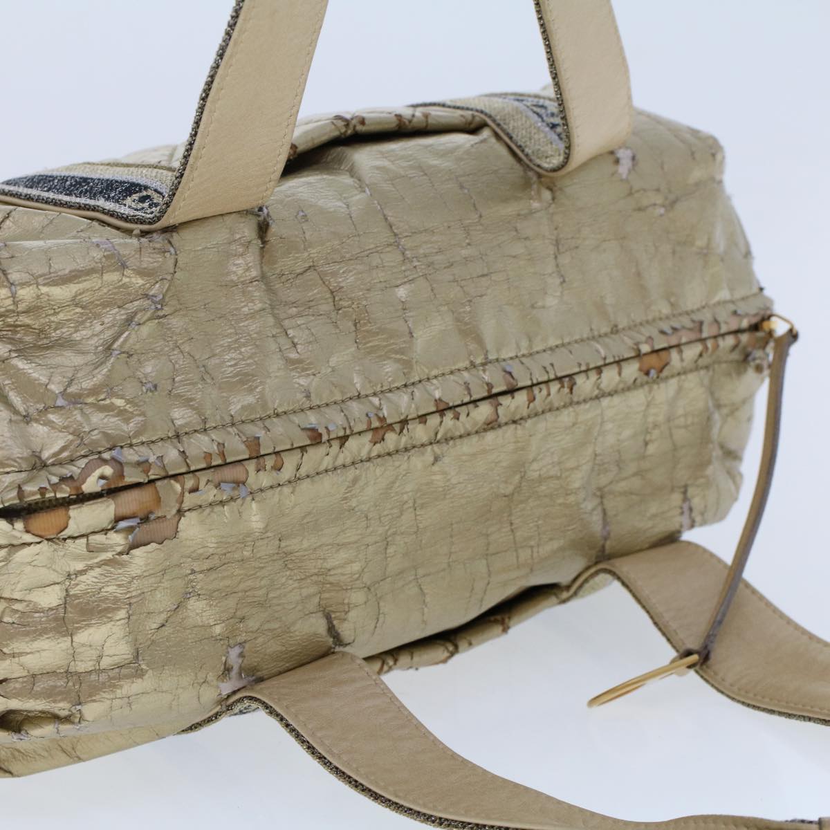 CHANEL Boston Bag Patent leather Gold Tone CC Auth yb278