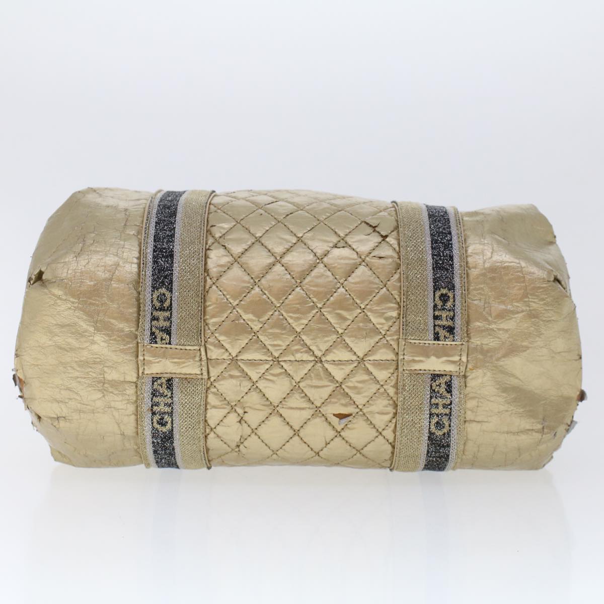 CHANEL Boston Bag Patent leather Gold Tone CC Auth yb278