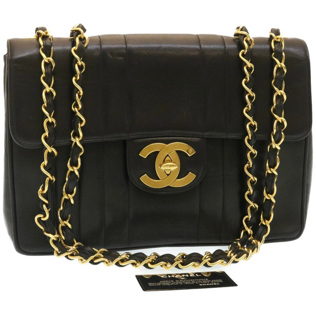CHANEL Mademoiselle Big COCO Mark Chain ShoulderBag Lamb Skin Black  yk4080A