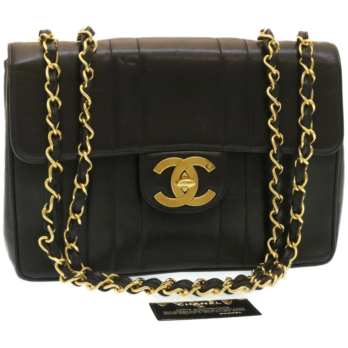 CHANEL Mademoiselle Big COCO Mark Chain ShoulderBag Lamb Skin Black  yk4080A