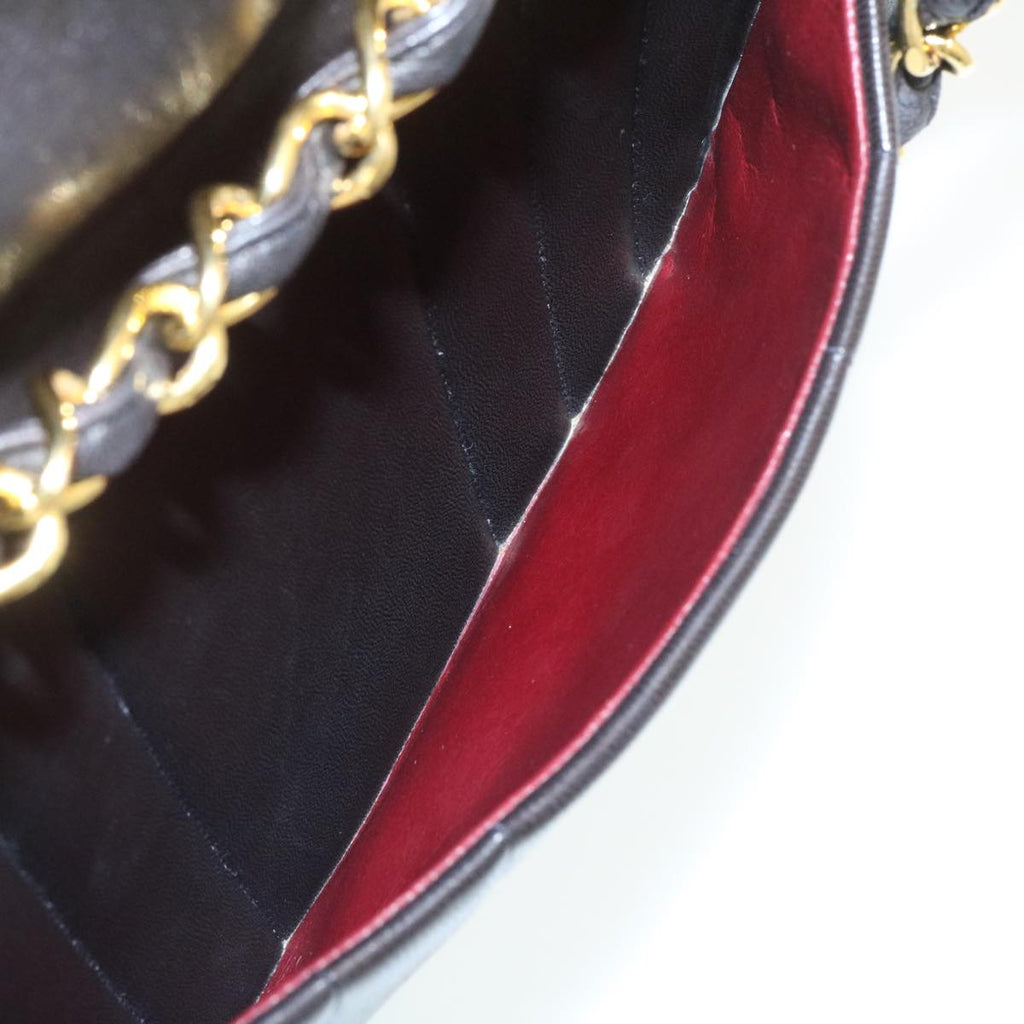 CHANEL Mademoiselle Big COCO Mark Chain ShoulderBag Lamb Skin Black  yk4080A