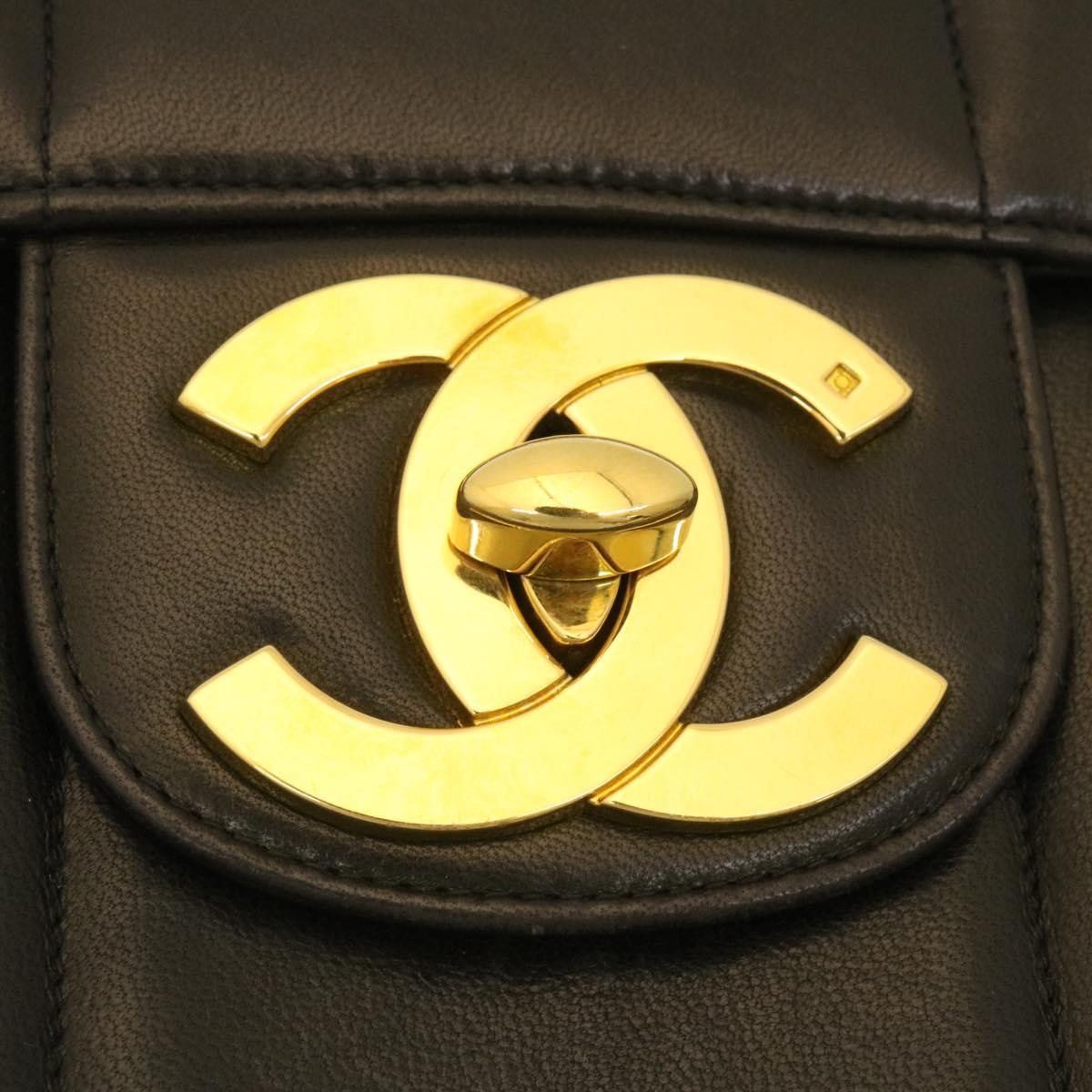 CHANEL Mademoiselle Big COCO Mark Chain ShoulderBag Lamb Skin Black  yk4080A