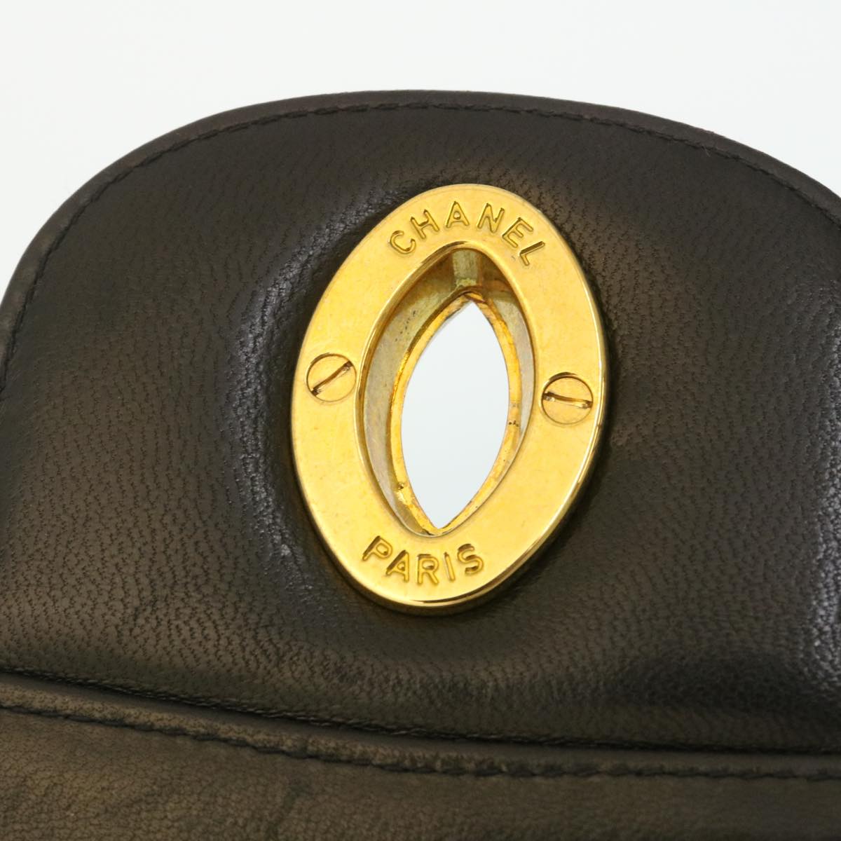 CHANEL Mademoiselle Big COCO Mark Chain ShoulderBag Lamb Skin Black  yk4080A