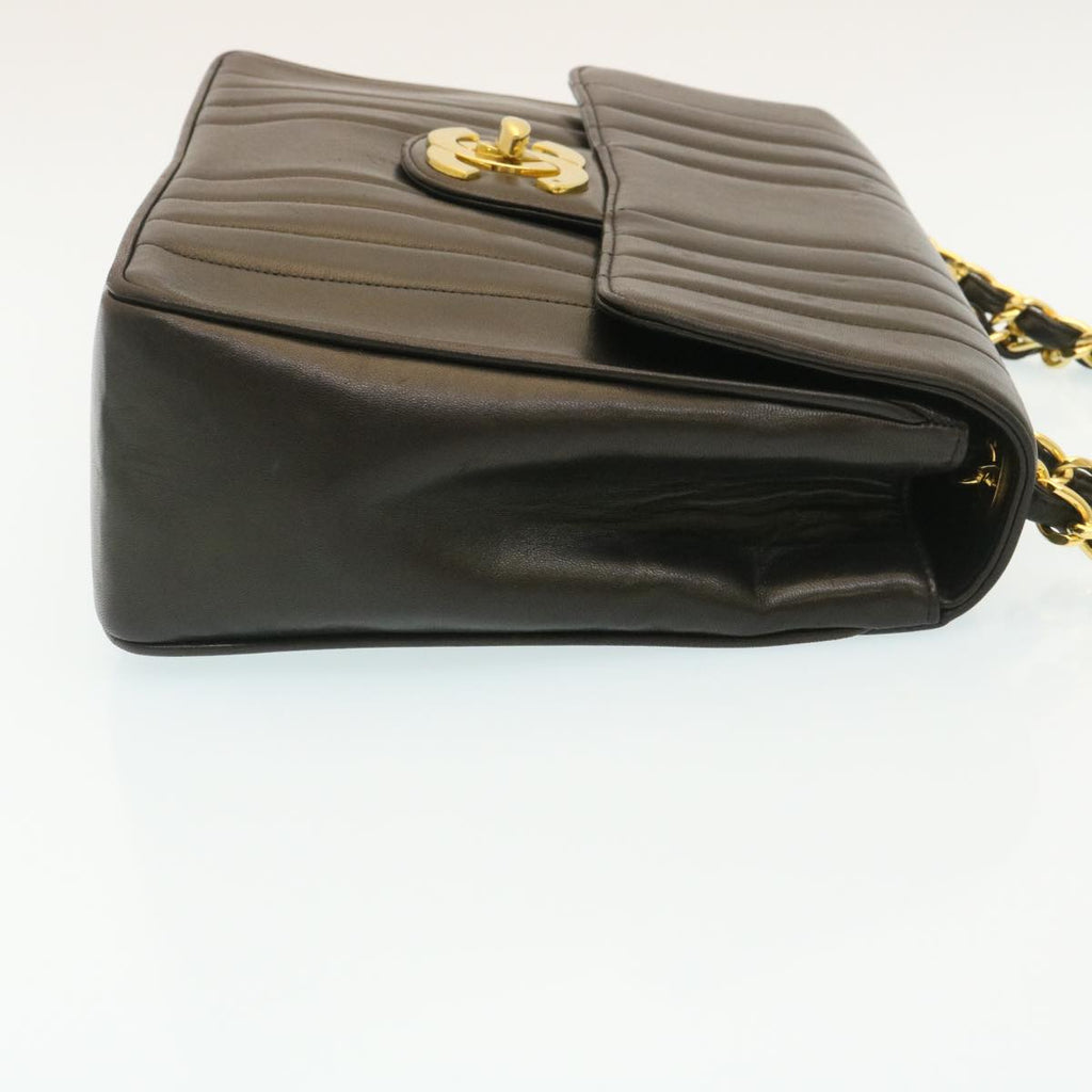 CHANEL Mademoiselle Big COCO Mark Chain ShoulderBag Lamb Skin Black  yk4080A