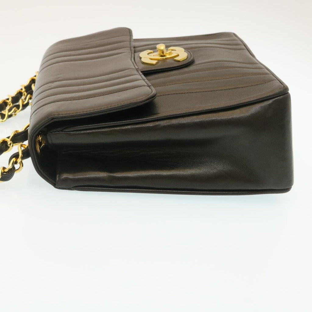 CHANEL Mademoiselle Big COCO Mark Chain ShoulderBag Lamb Skin Black  yk4080A