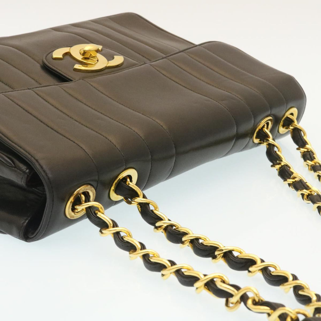 CHANEL Mademoiselle Big COCO Mark Chain ShoulderBag Lamb Skin Black  yk4080A