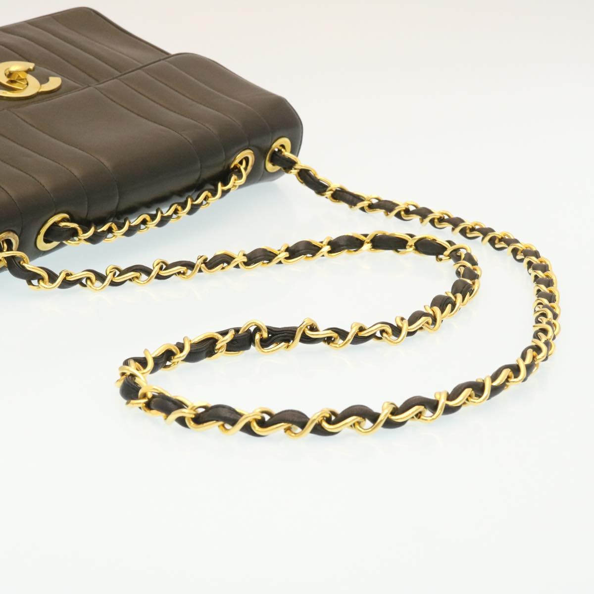CHANEL Mademoiselle Big COCO Mark Chain ShoulderBag Lamb Skin Black  yk4080A