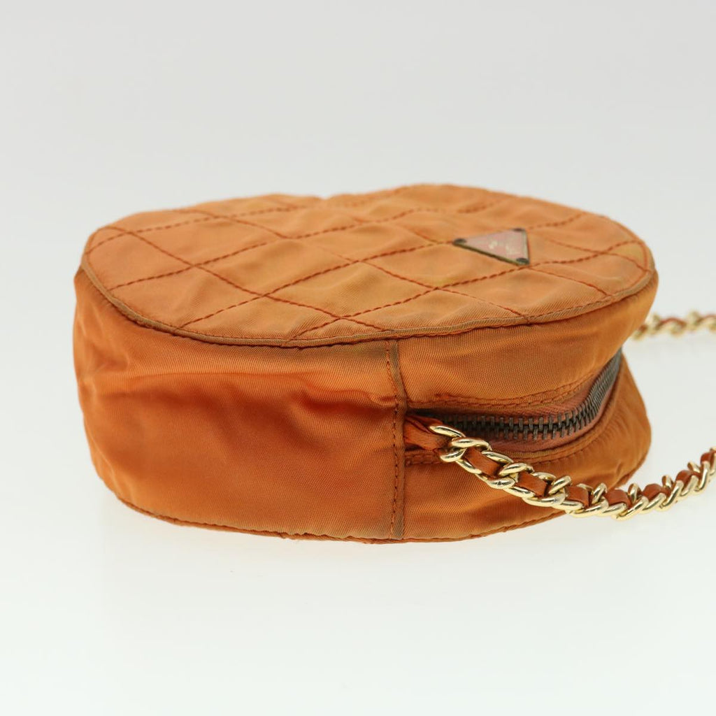 PRADA Quilted Chain Shoulder Bag Nylon Orange  yk5414
