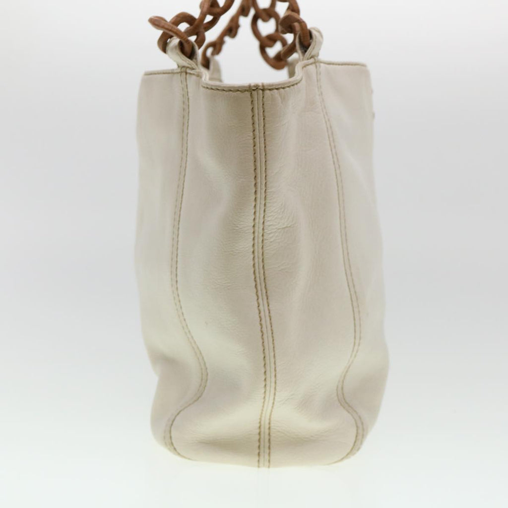 CHANEL Wood Chain Tote Bag Caviar Skin White Brown CC  yk6580