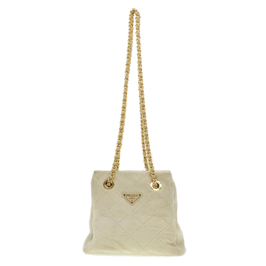 PRADA Quilted Chain Shoulder Bag Suede Gray  yk6604