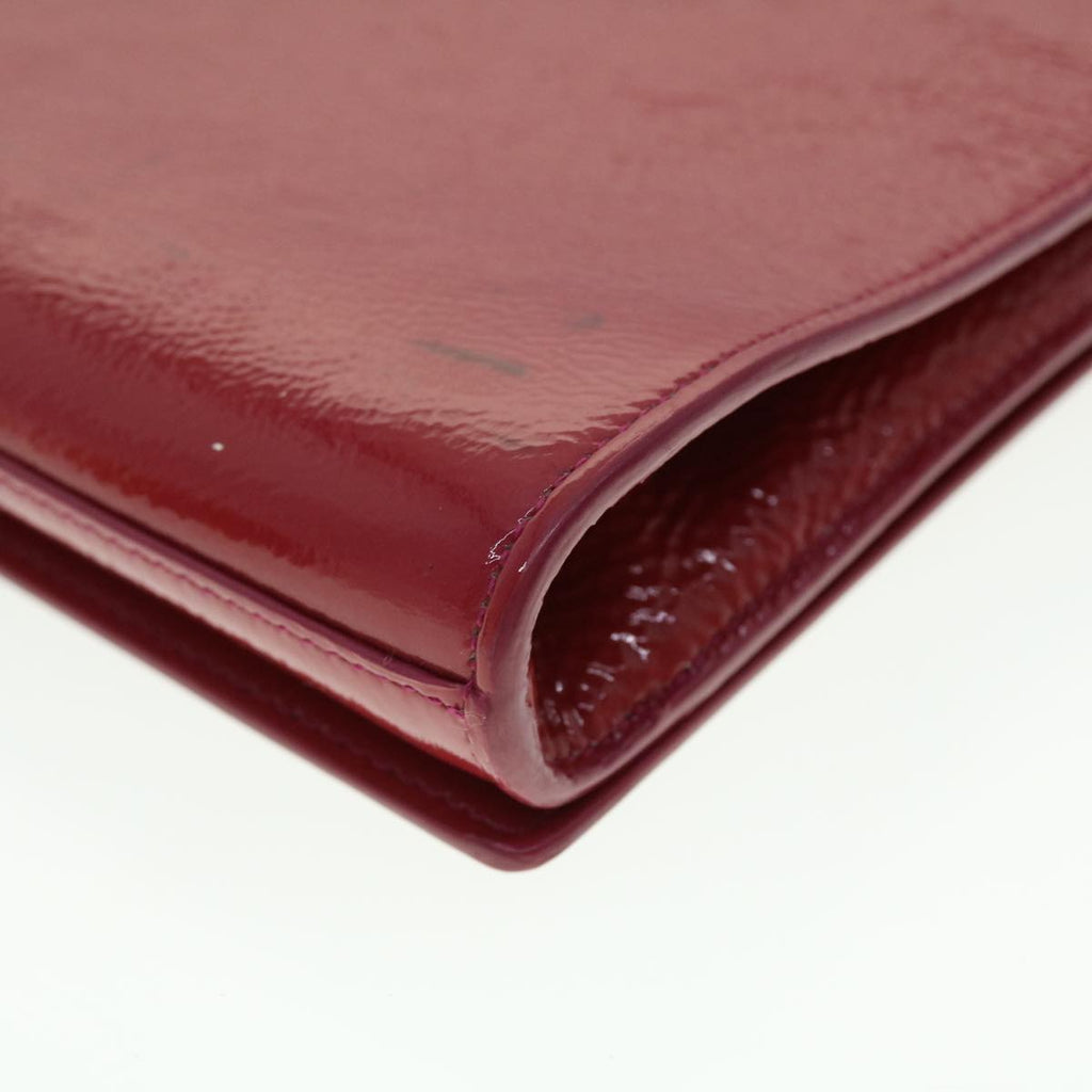 SAINT LAURENT Clutch Bag Patent Leather Red Purple Auth yk6626