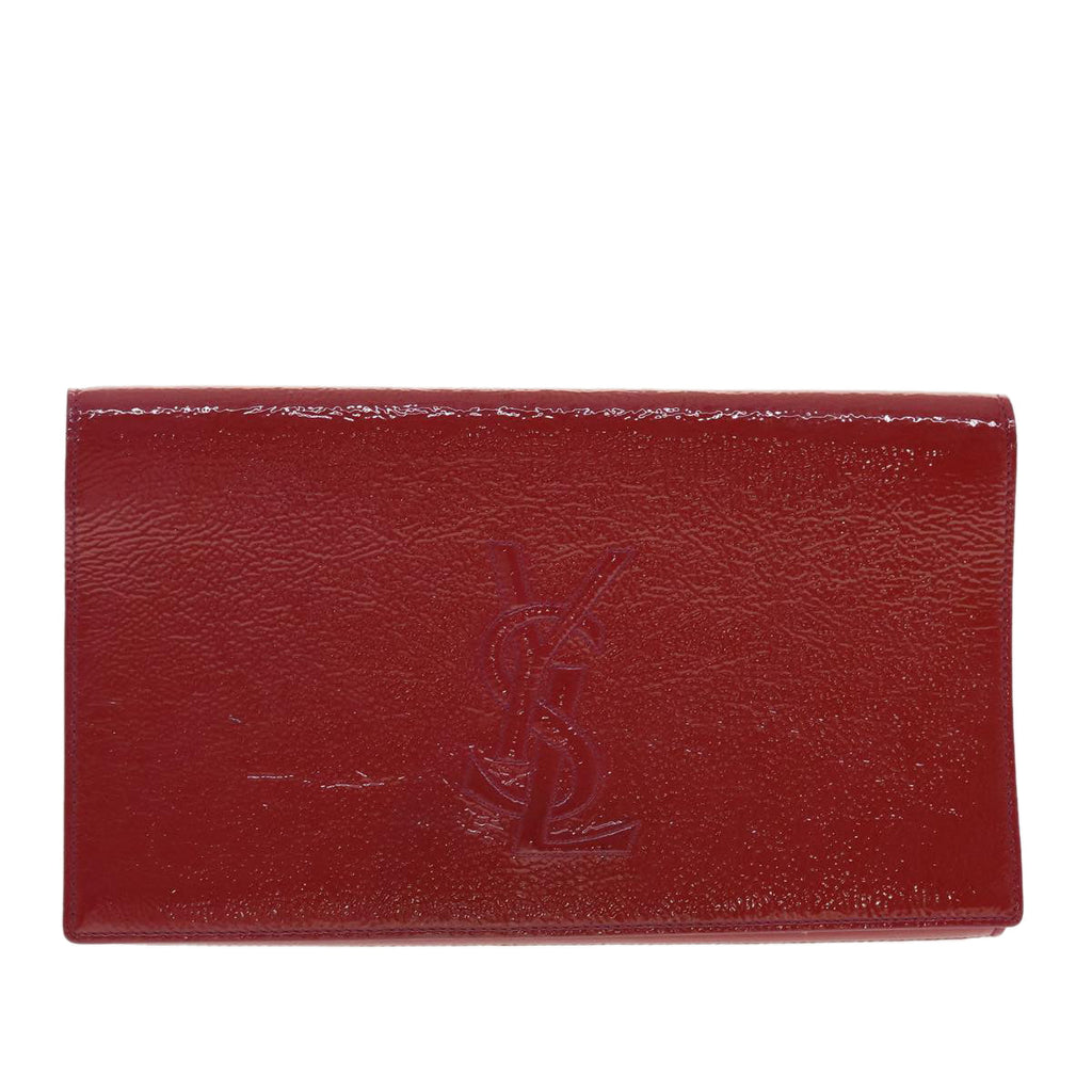SAINT LAURENT Clutch Bag Patent Leather Red Purple Auth yk6626