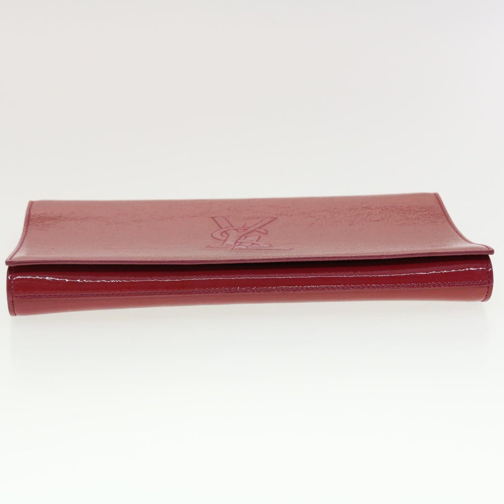 SAINT LAURENT Clutch Bag Patent Leather Red Purple Auth yk6626