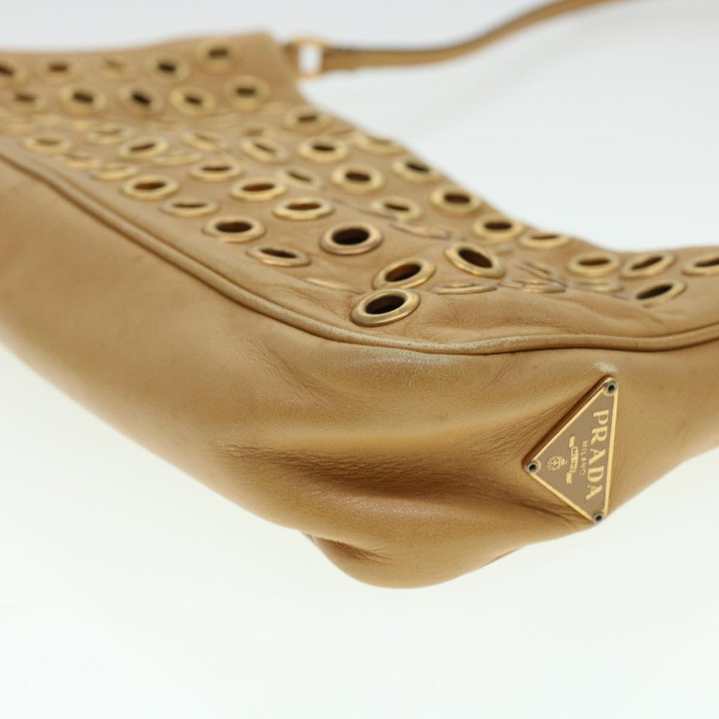 PRADA Punching Shoulder Bag Leather Beige  yk6935