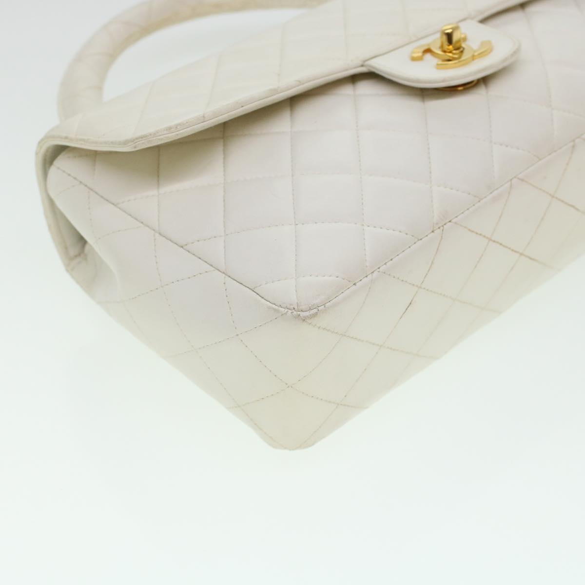 CHANEL Child Bag Hand Bag Lamb Skin White CC  yk7389B
