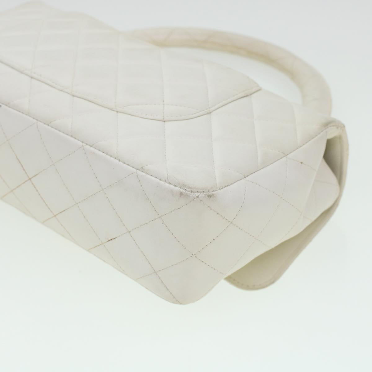 CHANEL Child Bag Hand Bag Lamb Skin White CC  yk7389B